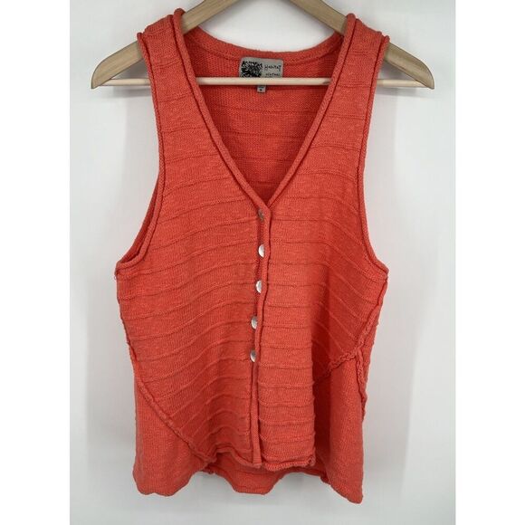 Habitat Clothes to Live In Orange Knit Vest Button Lagenlook Size Medium - Picture 2 of 5